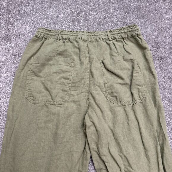 Zara Linen Ankle Straight Leg Trouser Pants Womens Medium Green Elastic Waist - Picture 3 of 15
